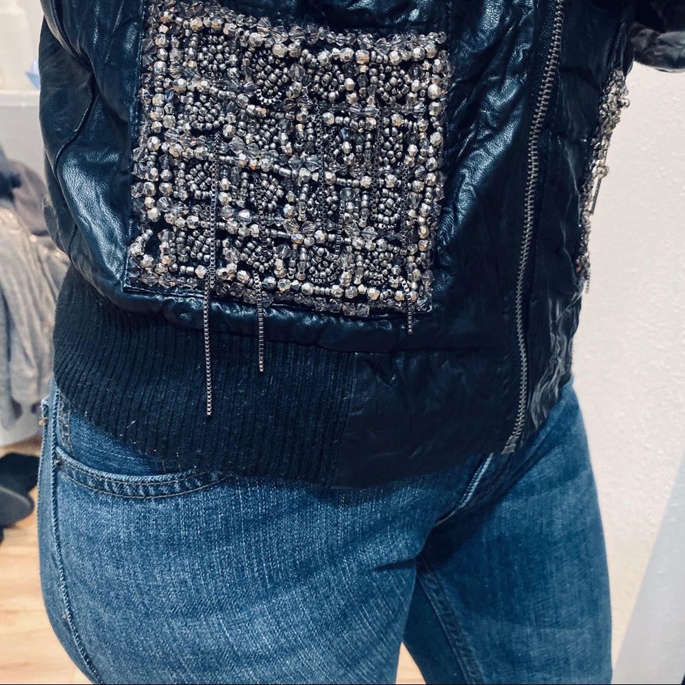 Topshop moto bomber vegan leather bead stud jacket - Picture 5 of 8